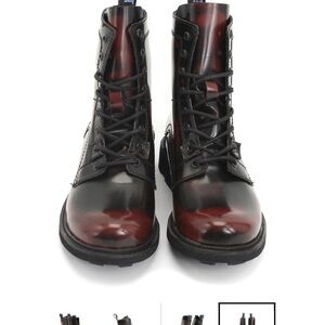 Fluevogs 8-eye 7th Heaven burgundy rub boots, W 10.5